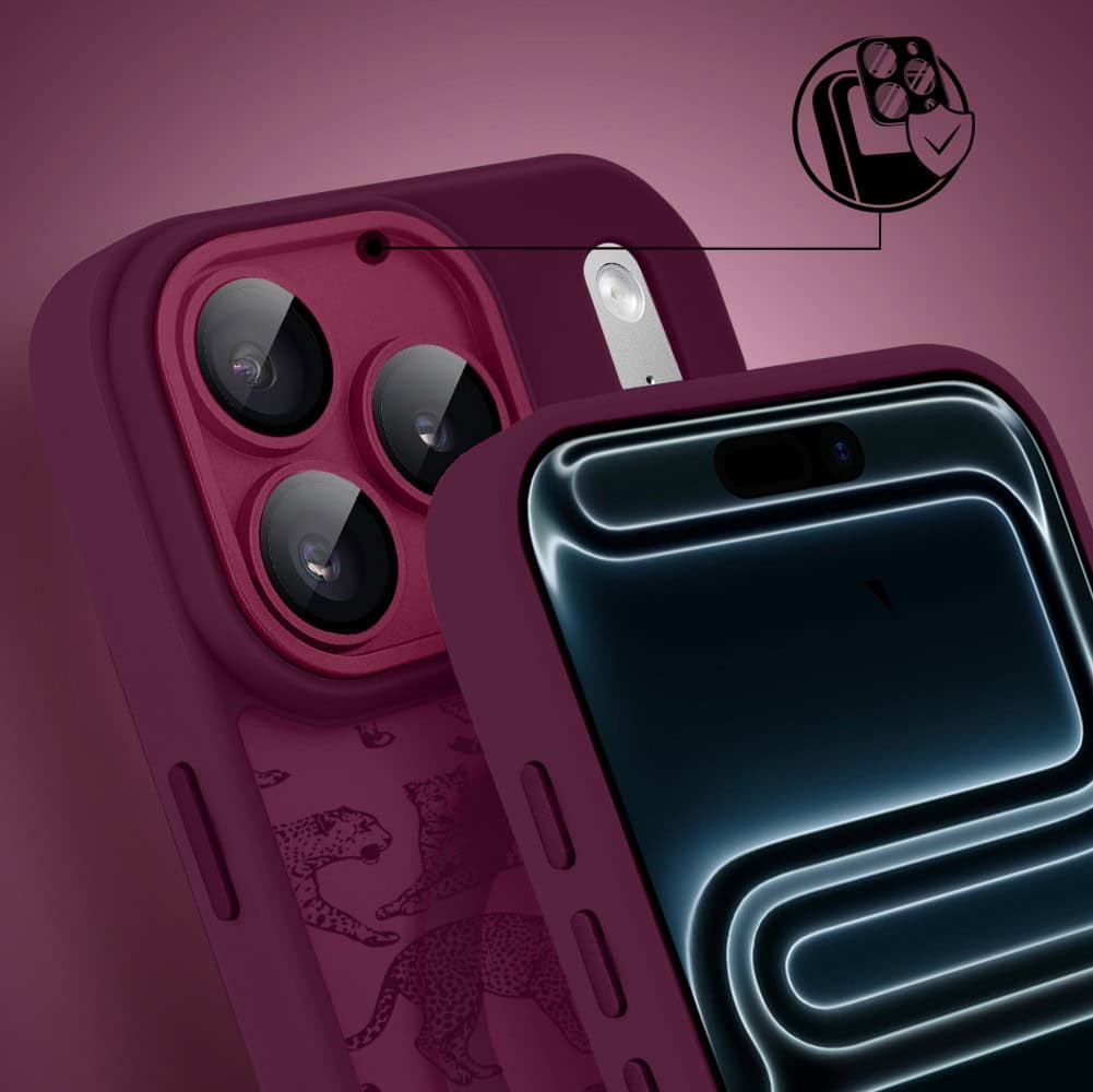 Etui do iPhone 17 Pro Max, Color Flush z Magsafe, z osłoną aparatu, wesołe gepardy, wiśniowe (2)