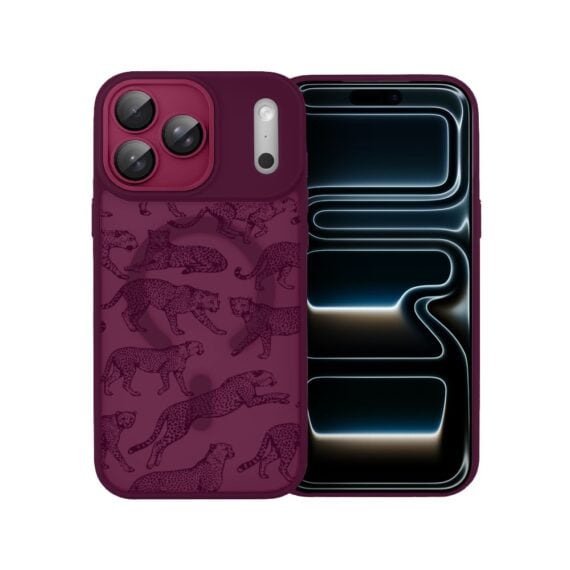 Etui do iPhone 17 Pro Max, Color Flush z Magsafe, z osłoną aparatu, wesołe gepardy, wiśniowe (6)