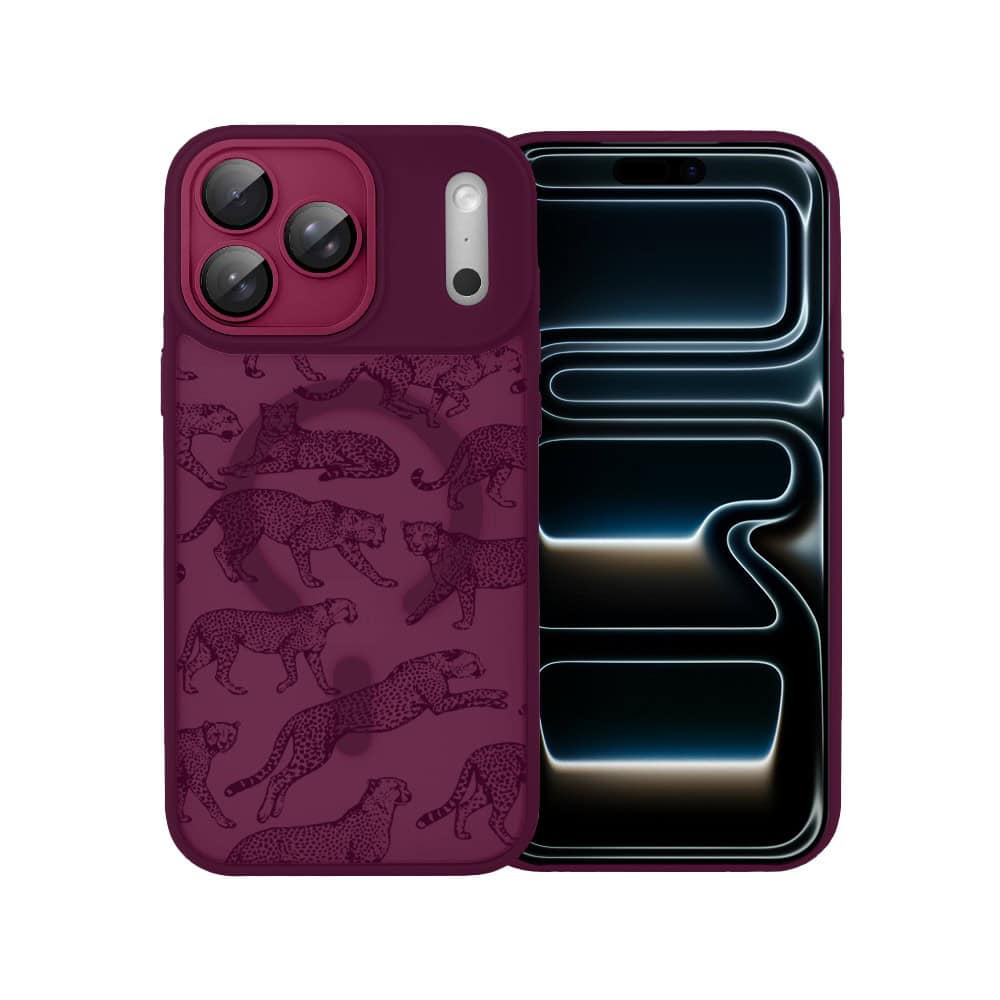Etui do iPhone 17 Pro Max, Color Flush z Magsafe, z osłoną aparatu, wesołe gepardy, wiśniowe
