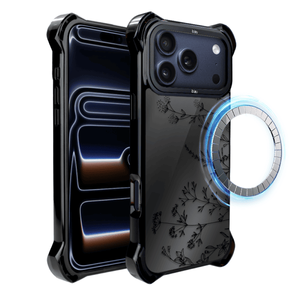 Etui do iPhone 17 Pro IBIZU DropGuard Ultra z MagSafe, Midnight, Dotyk kwiatów