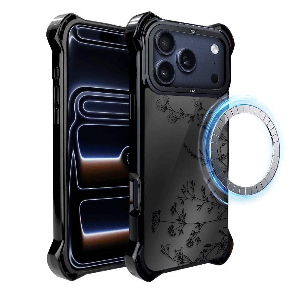 Etui do iPhone 17 Pro Max IBIZU DropGuard Ultra z MagSafe, Midnight, Dotyk kwiatów