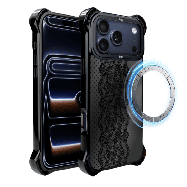 Etui do iPhone 17 Pro IBIZU DropGuard Ultra z MagSafe, Midnight, Ornamentowa koronka