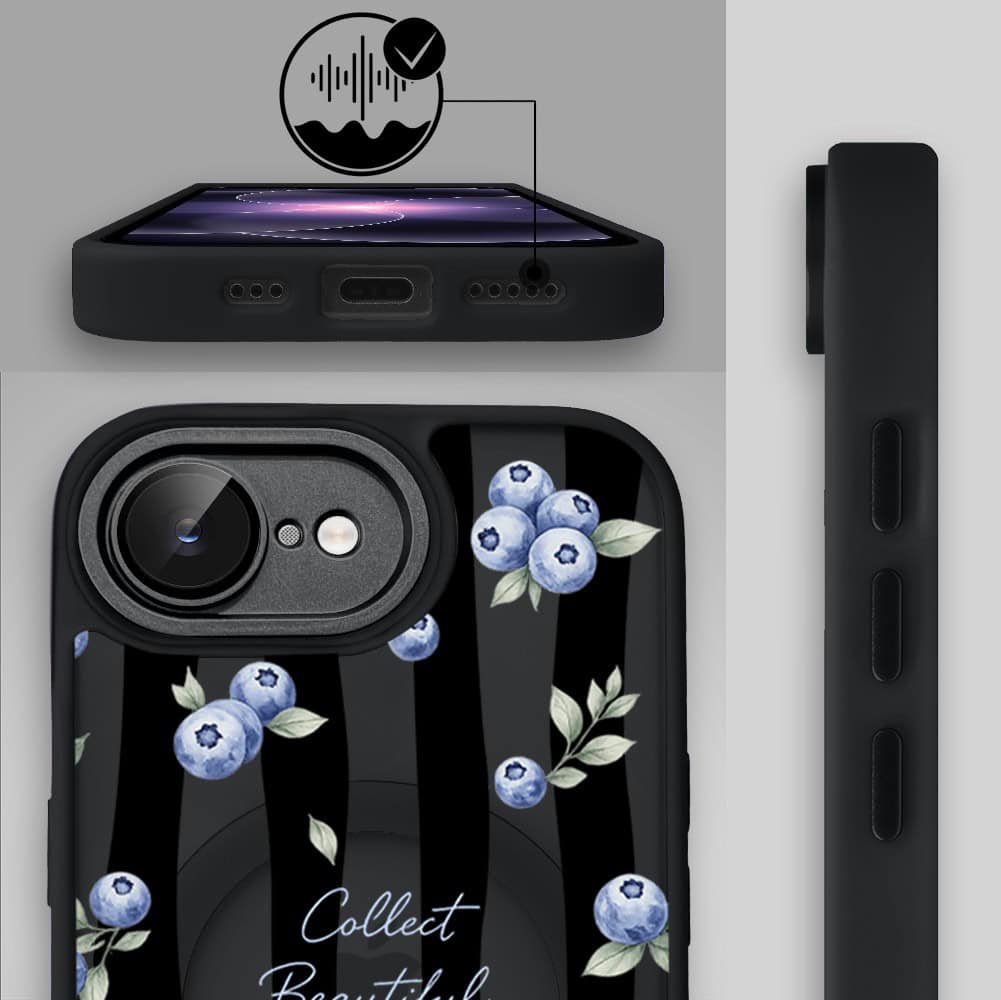 Etui do iPhone 17e Color Flush z MagSafe, z osłoną aparatu, borówkowy rytm, czarne (2)