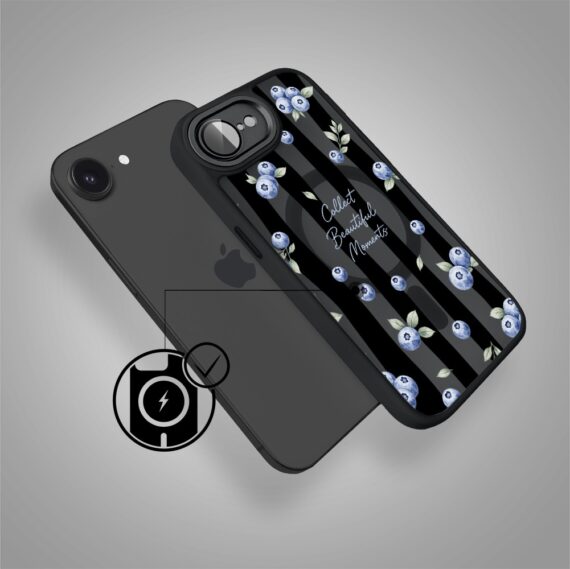Etui do iPhone 17e Color Flush z MagSafe, z osłoną aparatu, borówkowy rytm, czarne (4)