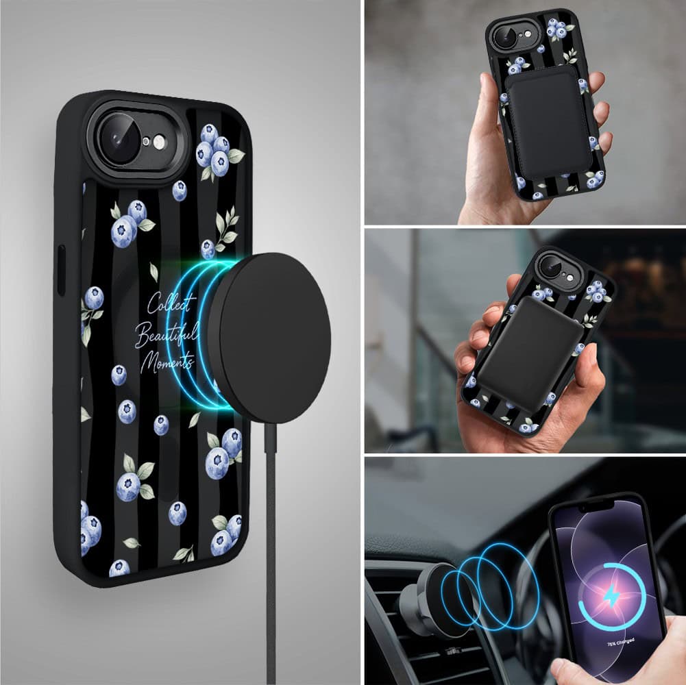 Etui do iPhone 17e Color Flush z MagSafe, z osłoną aparatu, borówkowy rytm, czarne (5)