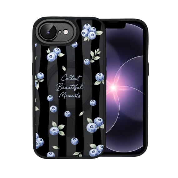 Etui do iPhone 17e Color Flush z MagSafe, z osłoną aparatu, borówkowy rytm, czarne (7)