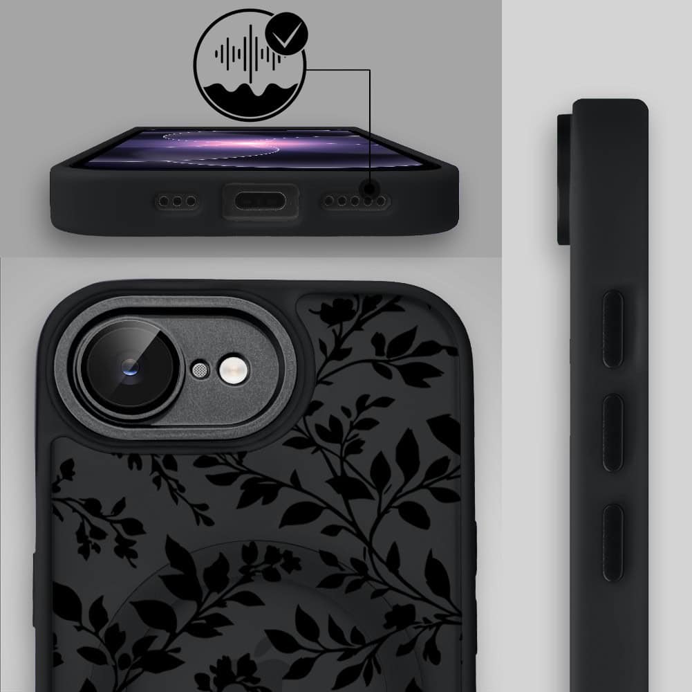 Etui do iPhone 17e Color Flush z MagSafe, z osłoną aparatu, cienisty ogród, czarne (7)
