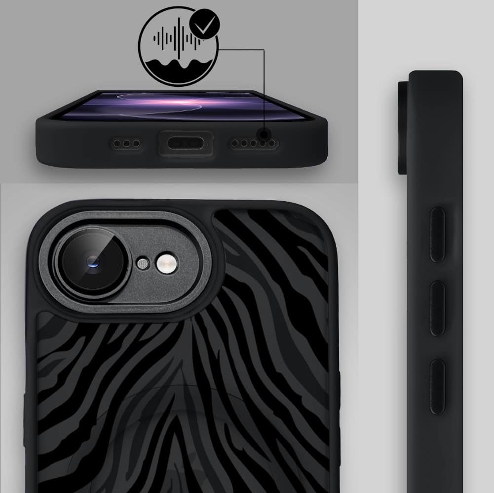 Etui do iPhone 17e Color Flush z MagSafe, z osłoną aparatu, hipnotyczna zebra, czarne (3)