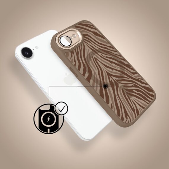 Etui do iPhone 17e Color Flush z MagSafe, z osłoną aparatu, hipnotyczna zebra, pustynny brąz (8)