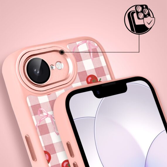 Etui do iPhone 17e Color Flush z MagSafe, z osłoną aparatu, kratka pomodoro, różowe (8)