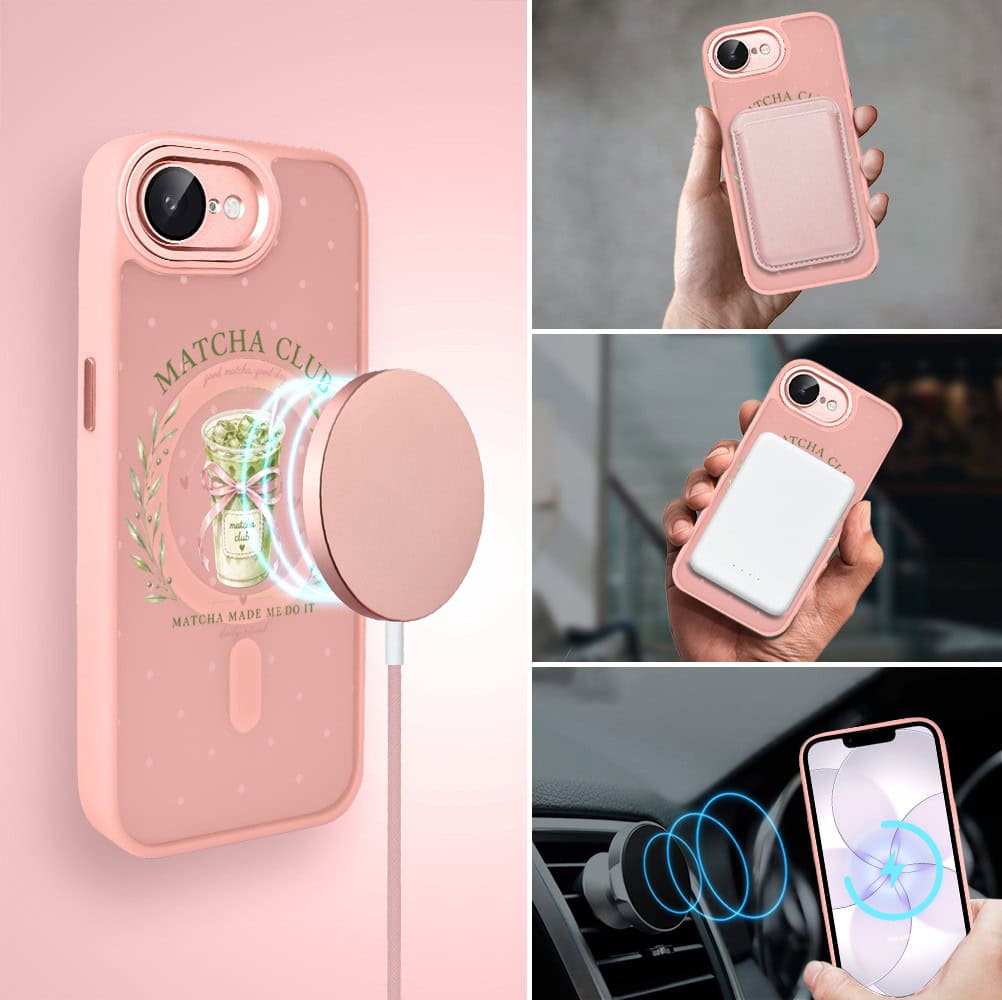 Etui do iPhone 17e Color Flush z MagSafe, z osłoną aparatu, matcha club, różowe (8)