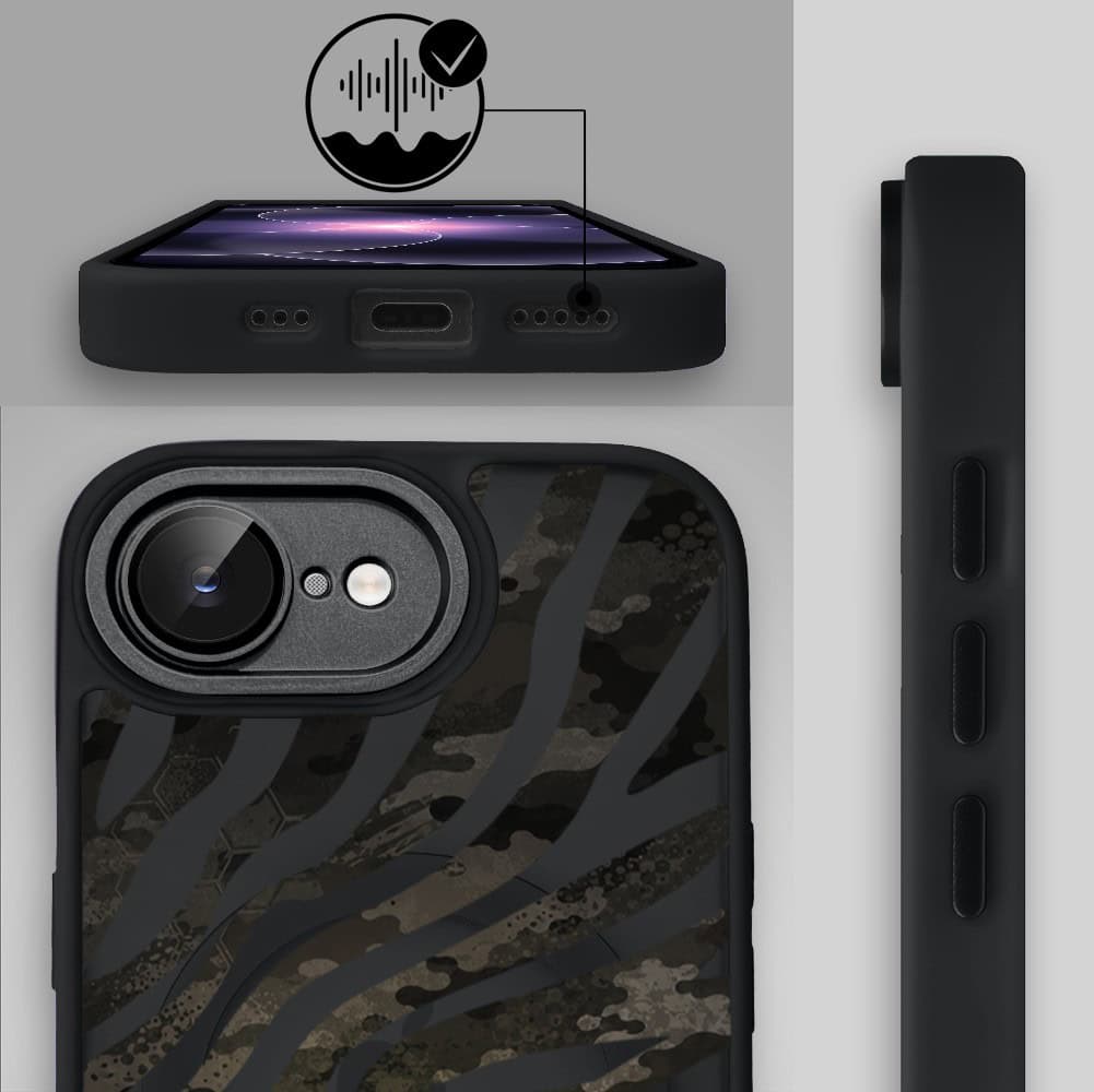 Etui do iPhone 17e Color Flush z MagSafe, z osłoną aparatu, miejski kamuflaż, czarne (2)