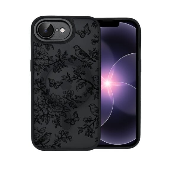 Etui do iPhone 17e Color Flush z MagSafe, z osłoną aparatu, nocna botanika, czarne (7)