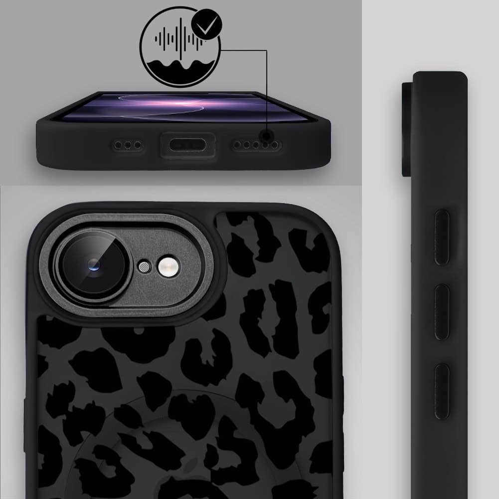 Etui do iPhone 17e Color Flush z MagSafe, z osłoną aparatu, subtelna panterka, czarne (6)