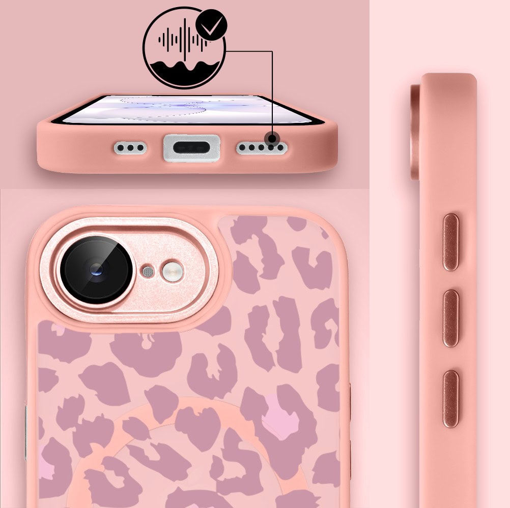 Etui do iPhone 17e Color Flush z MagSafe, z osłoną aparatu, subtelna panterka, różowe (3)