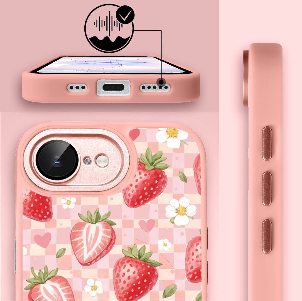 Etui do iPhone 17e Color Flush z MagSafe, z osłoną aparatu, truskawkowy piknik, różowe (6)