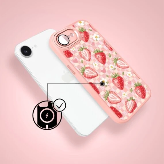 Etui do iPhone 17e Color Flush z MagSafe, z osłoną aparatu, truskawkowy piknik, różowe (8)