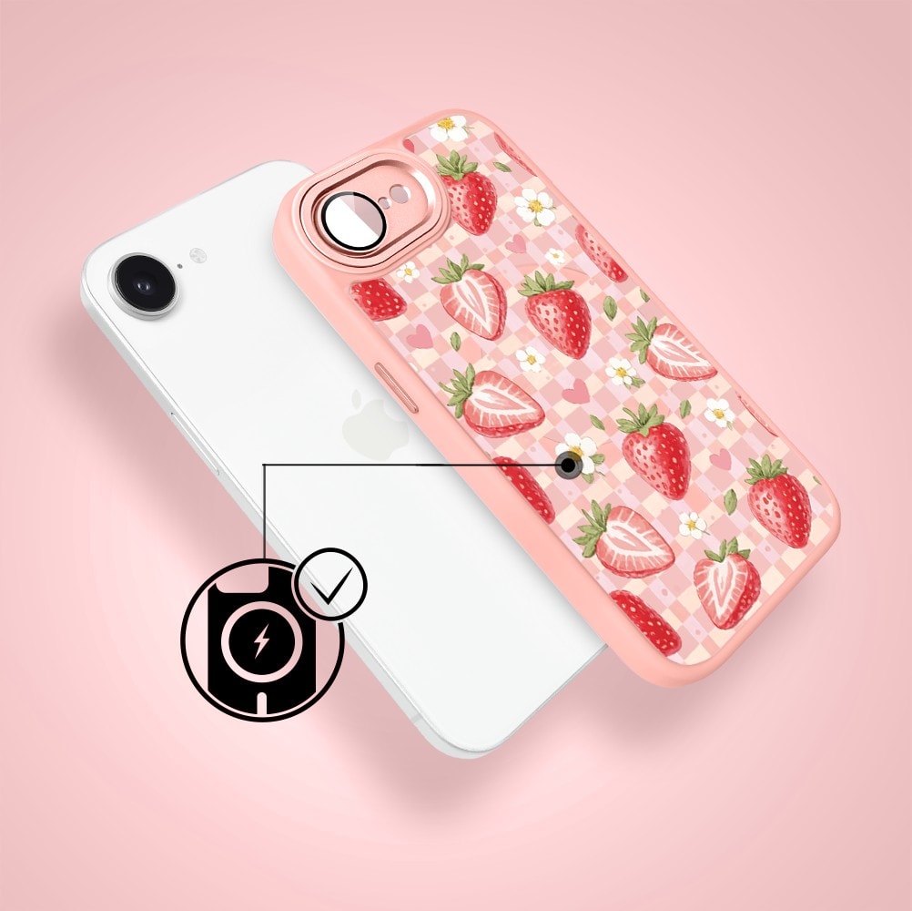 Etui do iPhone 17e Color Flush z MagSafe, z osłoną aparatu, truskawkowy piknik, różowe (8)