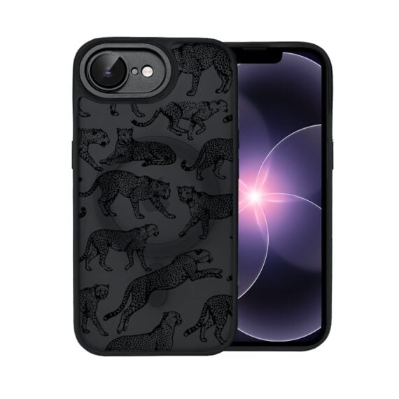 Etui do iPhone 17e Color Flush z MagSafe, z osłoną aparatu, wesołe gepardy, czarne (7)