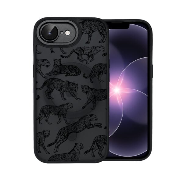 Etui do iPhone 17e Color Flush z MagSafe, z osłoną aparatu, wesołe gepardy, czarne