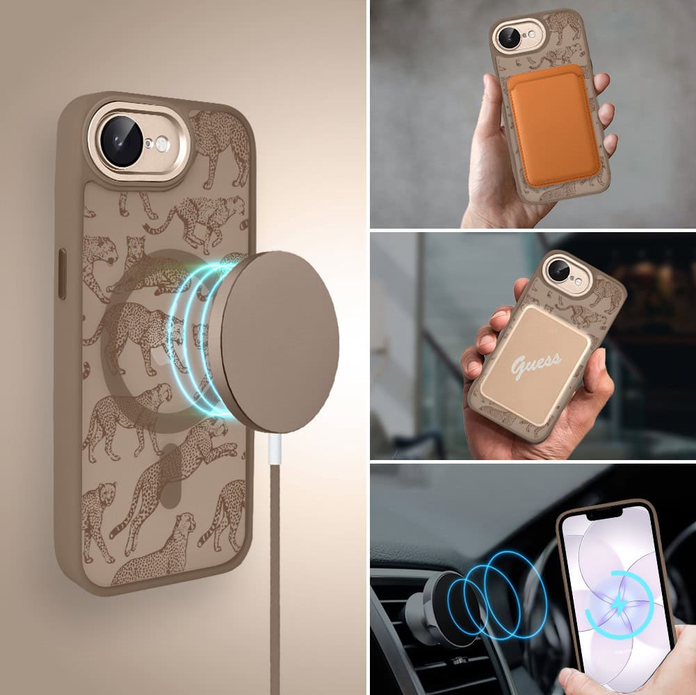Etui do iPhone 17e Color Flush z MagSafe, z osłoną aparatu, wesołe gepardy, pustynny brąz (5)