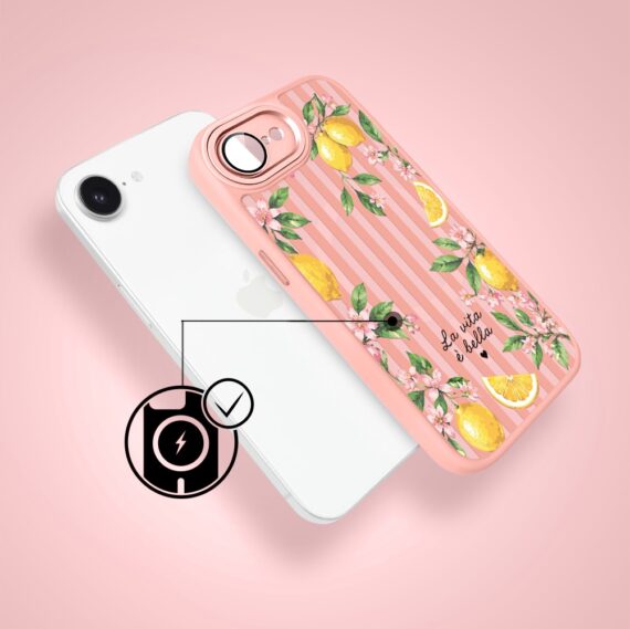 Etui do iPhone 17e Color Flush z MagSafe, z osłoną aparatu, włoskie limone, różowe (8)