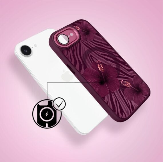 Etui do iPhone 17e, Color Flush z Magsafe, z osłoną aparatu, egzotyczny hibiskus, wiśniowe (3)