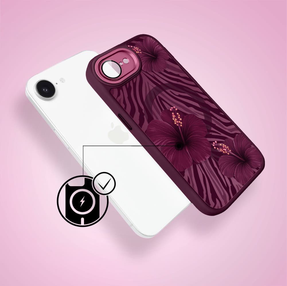 Etui do iPhone 17e, Color Flush z Magsafe, z osłoną aparatu, egzotyczny hibiskus, wiśniowe (3)