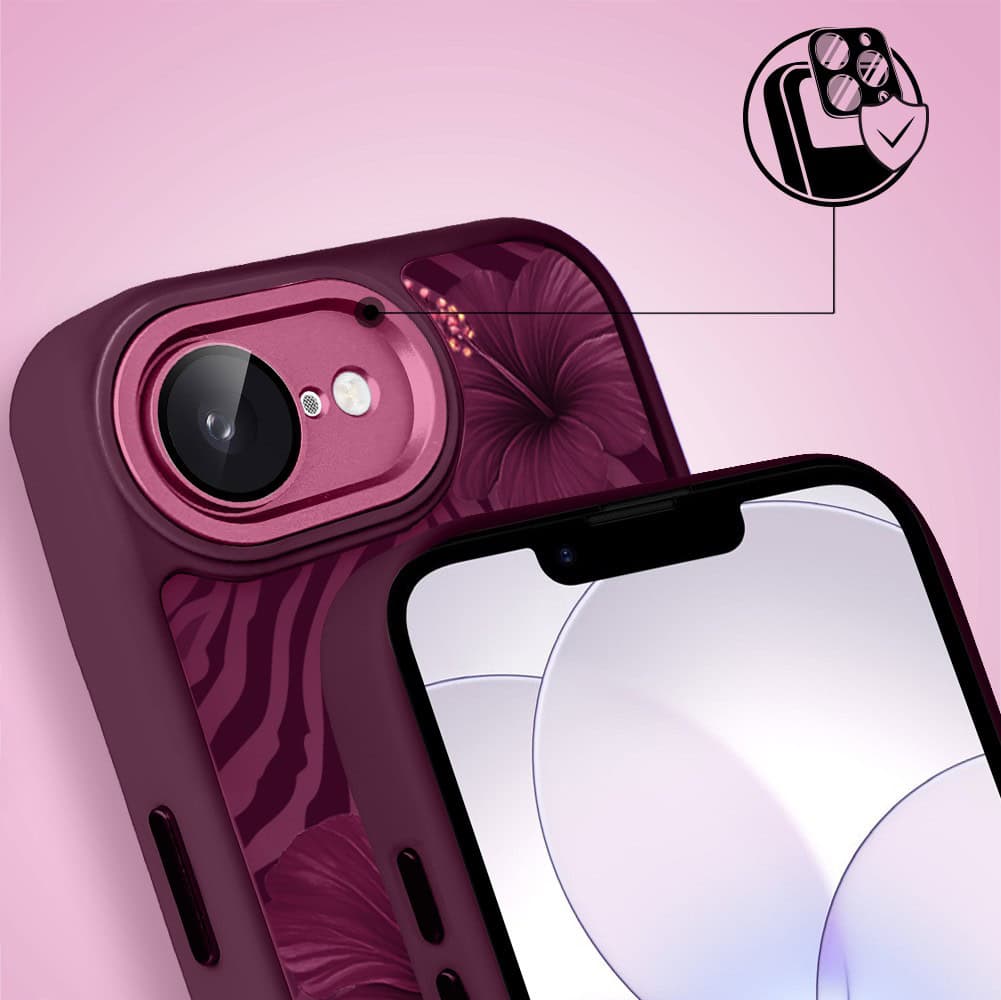 Etui do iPhone 17e, Color Flush z Magsafe, z osłoną aparatu, egzotyczny hibiskus, wiśniowe (4)