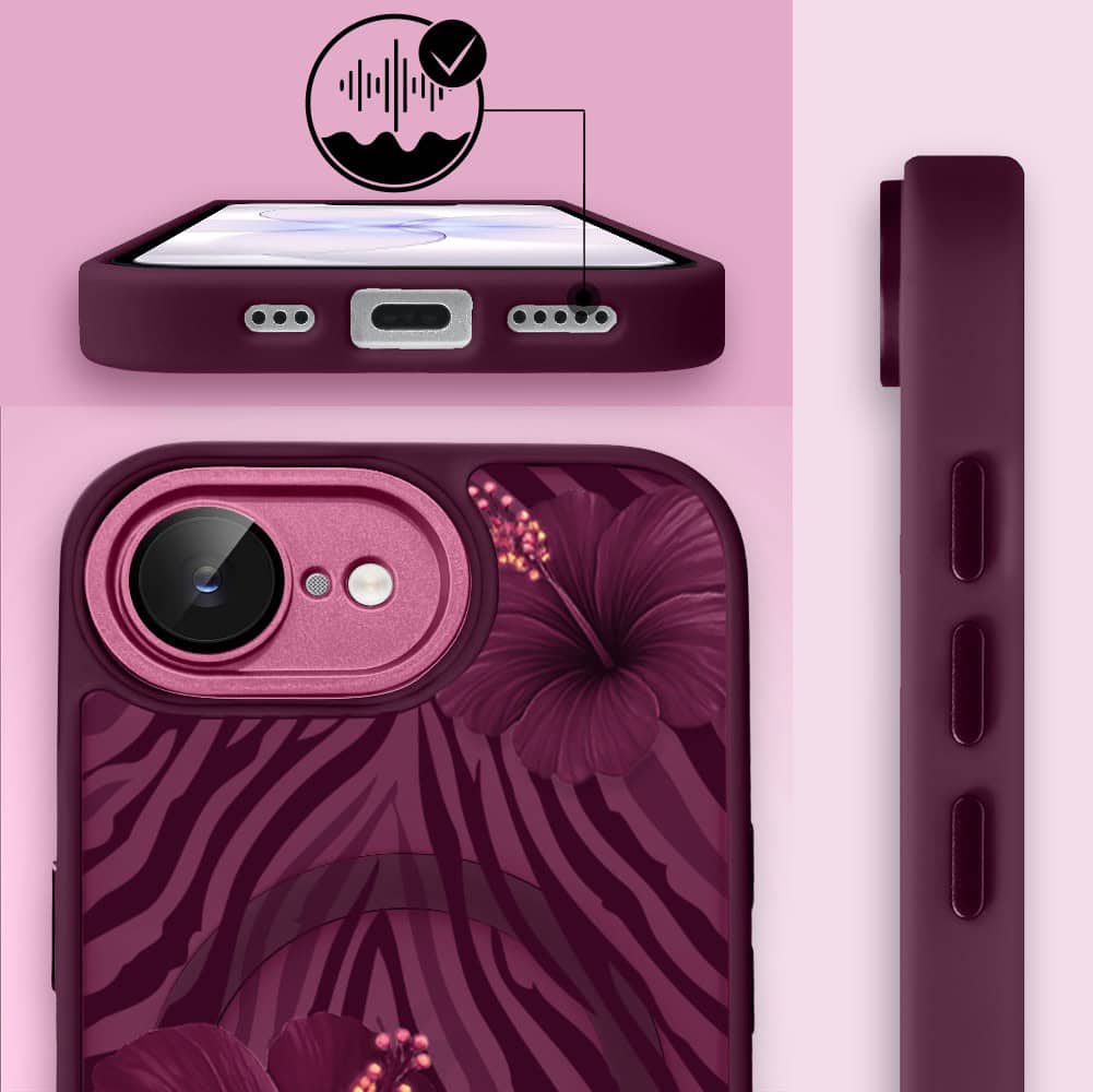 Etui do iPhone 17e, Color Flush z Magsafe, z osłoną aparatu, egzotyczny hibiskus, wiśniowe (5)