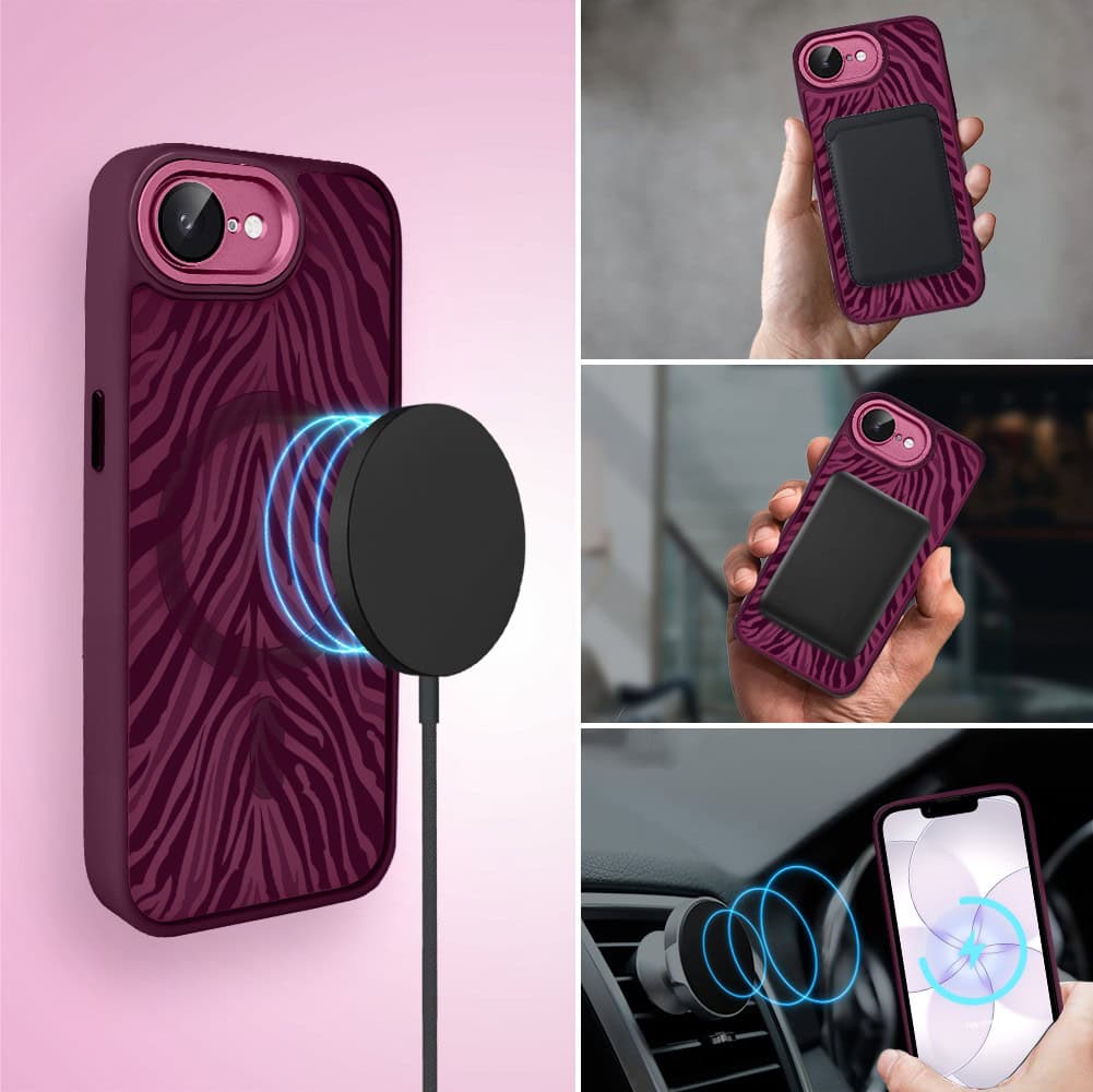 Etui do iPhone 17e, Color Flush z Magsafe, z osłoną aparatu, hipnotyczna zebra, wiśniowe (4)