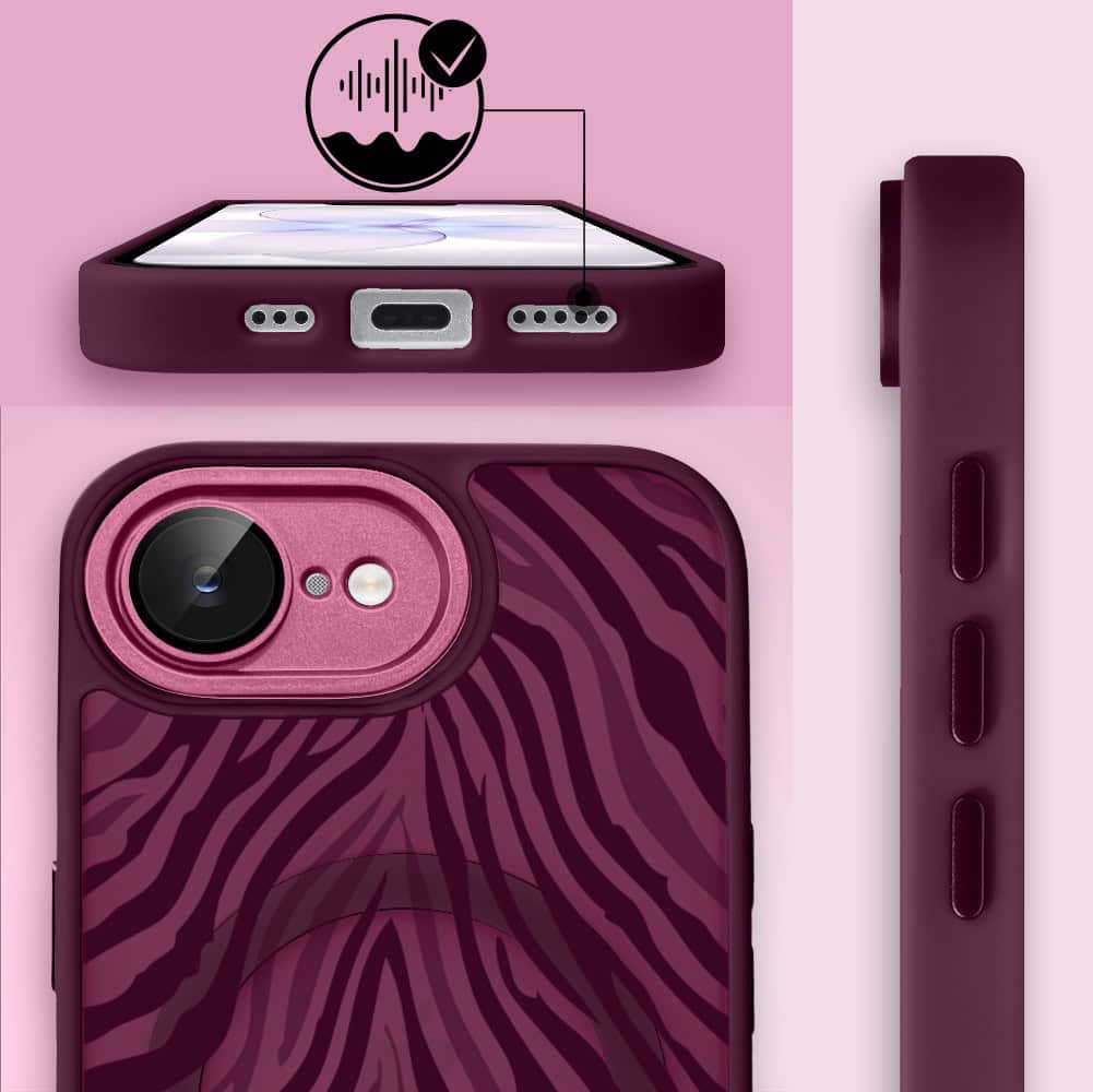 Etui do iPhone 17e, Color Flush z Magsafe, z osłoną aparatu, hipnotyczna zebra, wiśniowe (7)