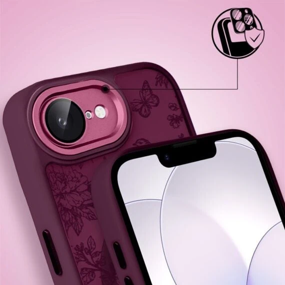 Etui do iPhone 17e, Color Flush z Magsafe, z osłoną aparatu, nocna botanika, wiśniowe (1)
