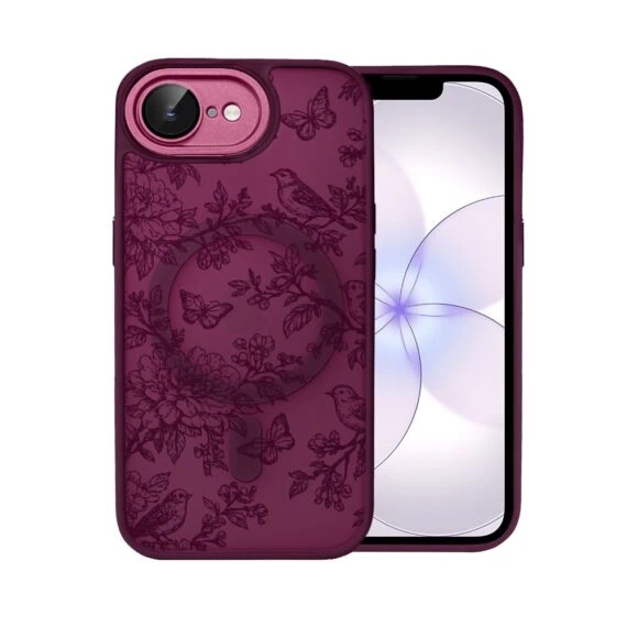 Etui do iPhone 17e, Color Flush z Magsafe, z osłoną aparatu, nocna botanika, wiśniowe (5)