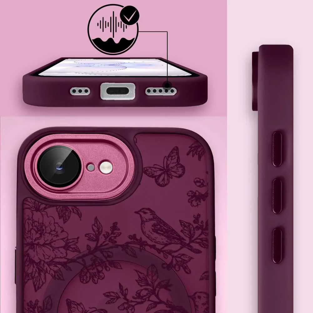 Etui do iPhone 17e, Color Flush z Magsafe, z osłoną aparatu, nocna botanika, wiśniowe (8)