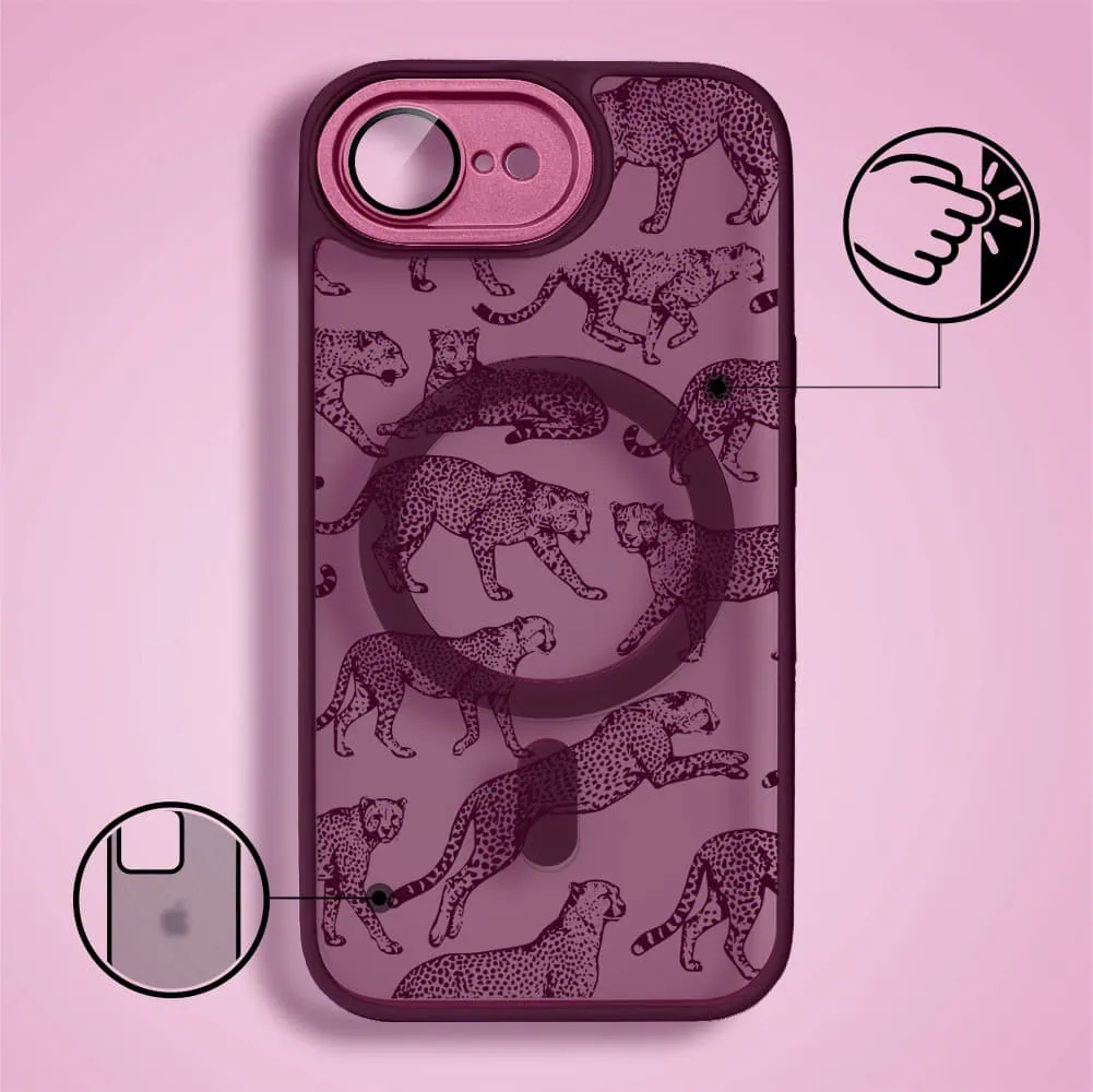 Etui do iPhone 17e, Color Flush z Magsafe, z osłoną aparatu, wesołe gepardy, wiśniowe (1)