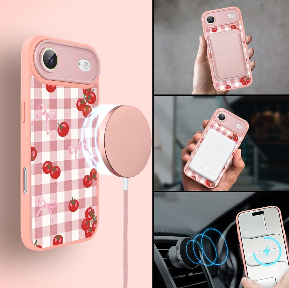 Etui do iPhone Air Color Flush z MagSafe, z osłoną aparatu, kratka pomodoro, różowe (8)