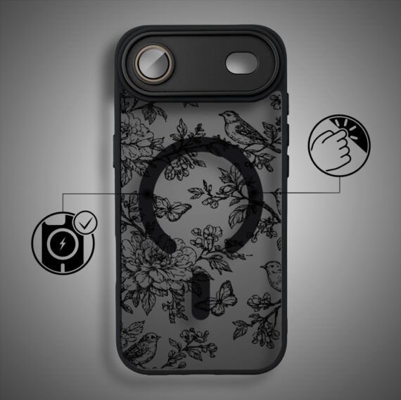 Etui do iPhone Air Color Flush z MagSafe, z osłoną aparatu, nocna botanika, czarne (8)