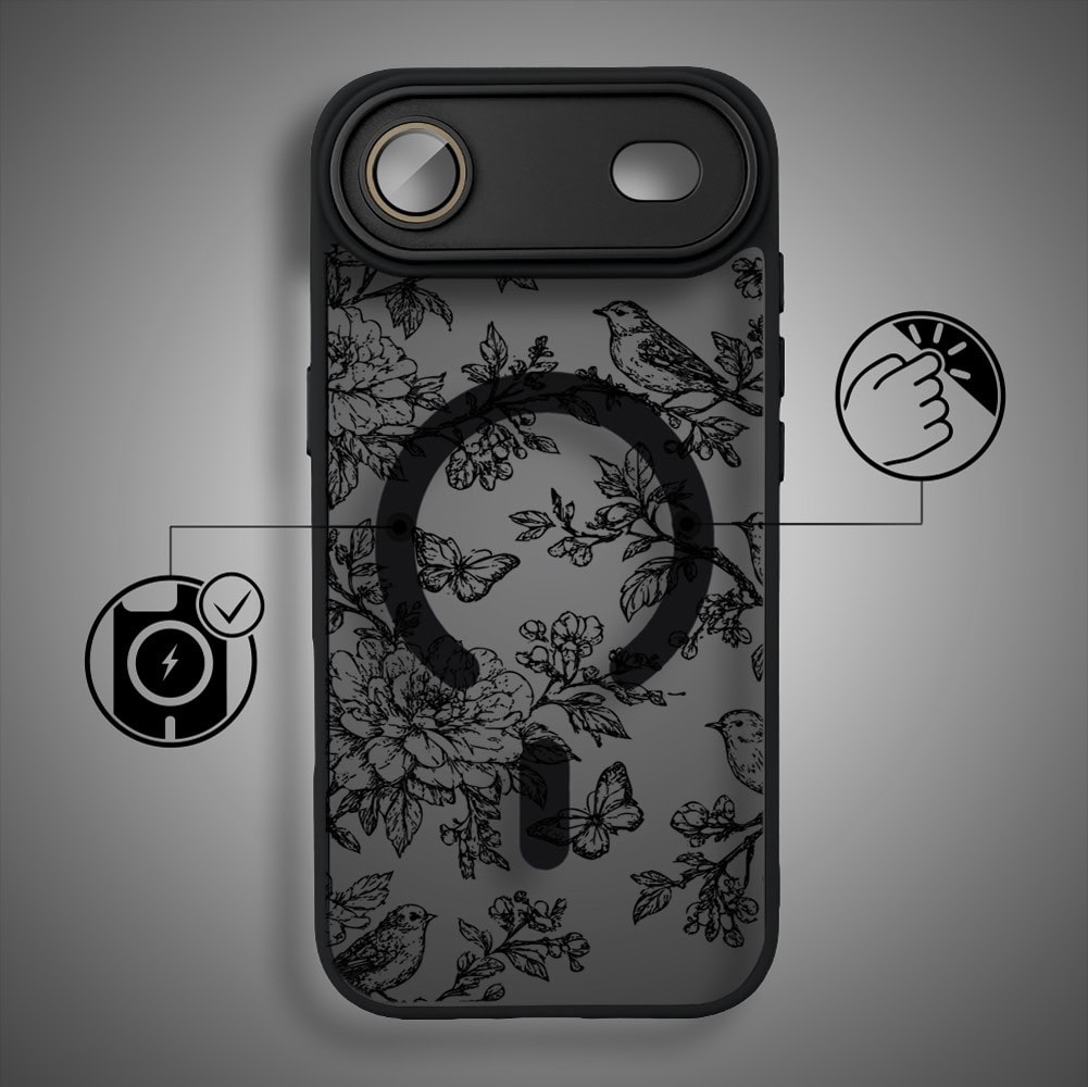 Etui do iPhone Air Color Flush z MagSafe, z osłoną aparatu, nocna botanika, czarne (8)