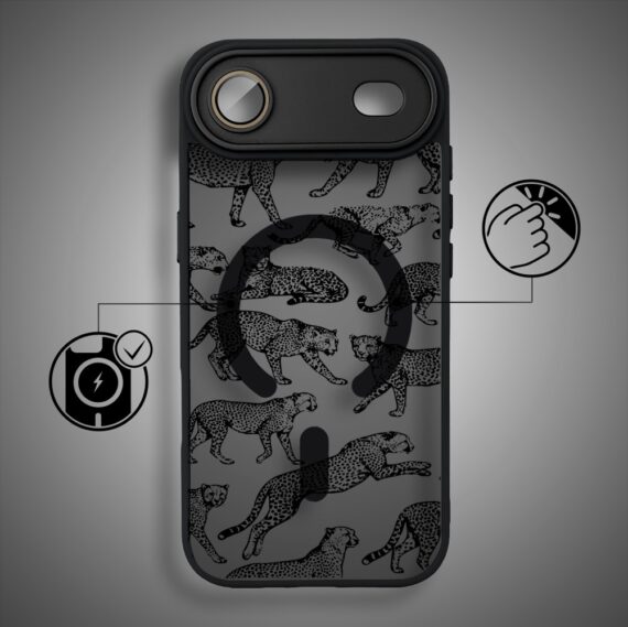 Etui do iPhone Air Color Flush z MagSafe, z osłoną aparatu, wesołe gepardy, czarne (7)