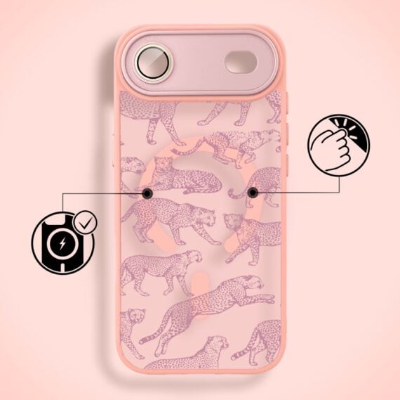 Etui do iPhone Air Color Flush z MagSafe, z osłoną aparatu, wesołe gepardy, różowe (2)