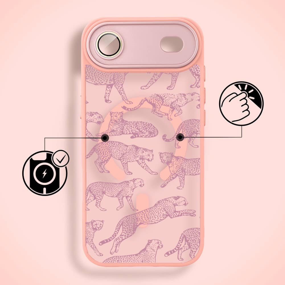 Etui do iPhone Air Color Flush z MagSafe, z osłoną aparatu, wesołe gepardy, różowe (2)