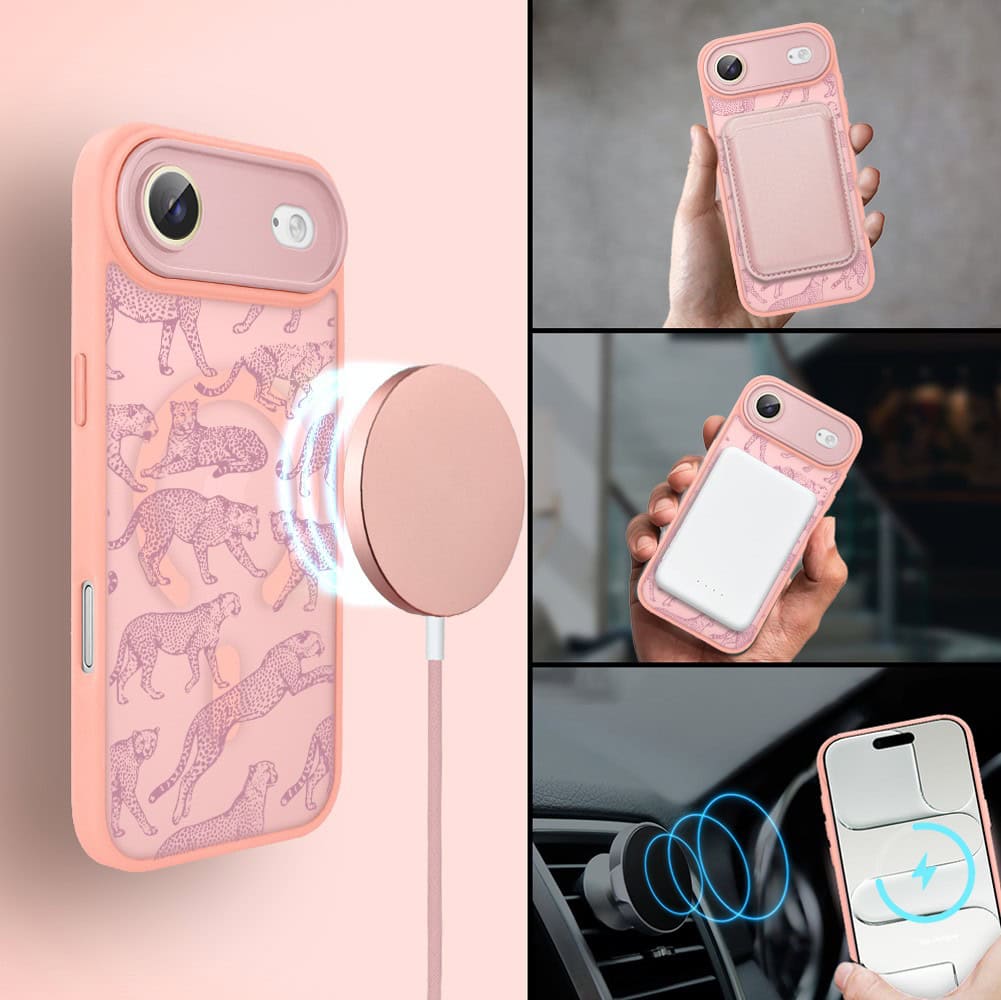 Etui do iPhone Air Color Flush z MagSafe, z osłoną aparatu, wesołe gepardy, różowe (3)