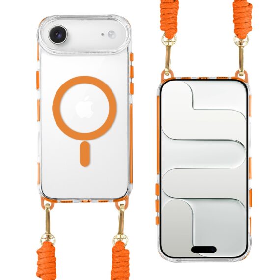 Etui do iPhone Air, MagSafe, ze smyczą, na ramię, crossbody, pomarańczowe (10)