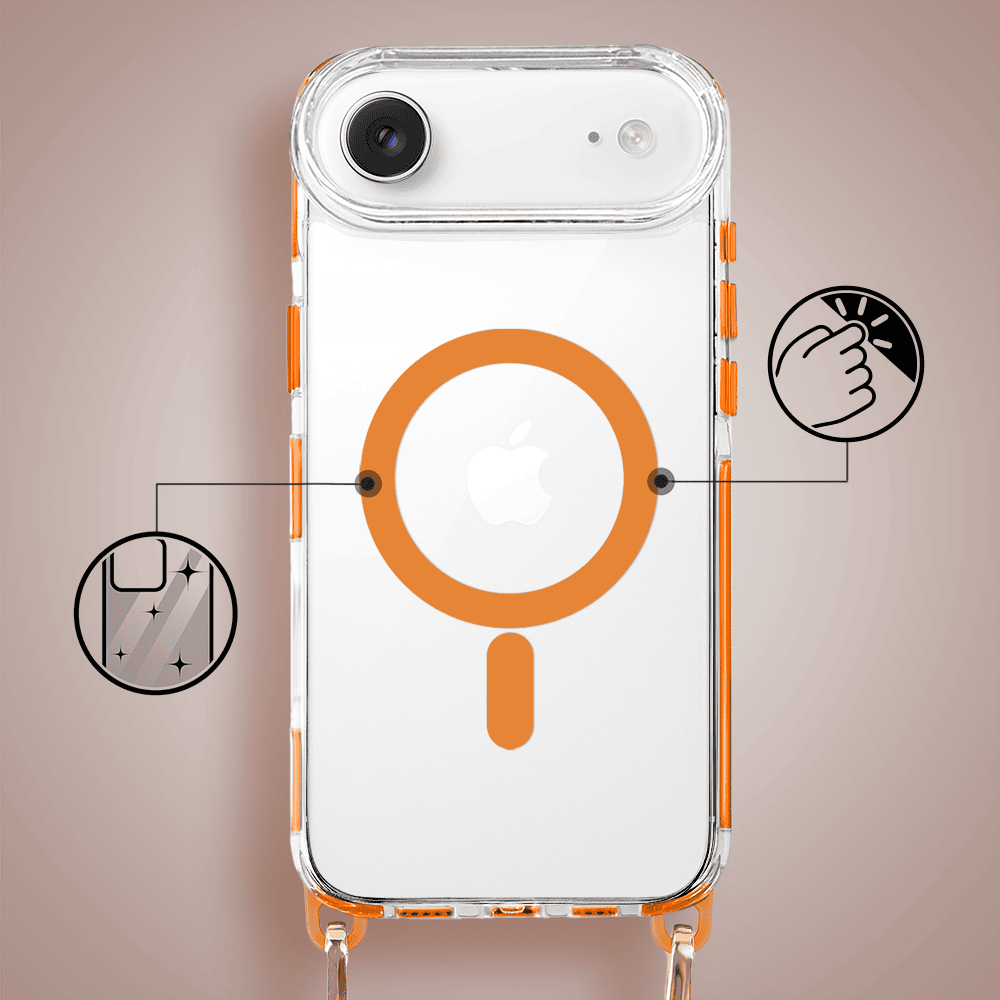 Etui do iPhone Air, MagSafe, ze smyczą, na ramię, crossbody, pomarańczowe (2)