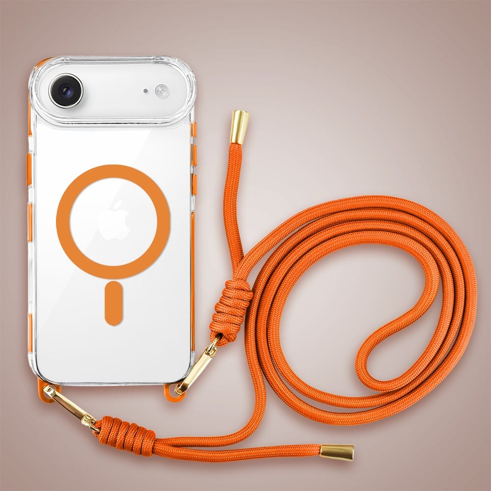 Etui do iPhone Air, MagSafe, ze smyczą, na ramię, crossbody, pomarańczowe (7)