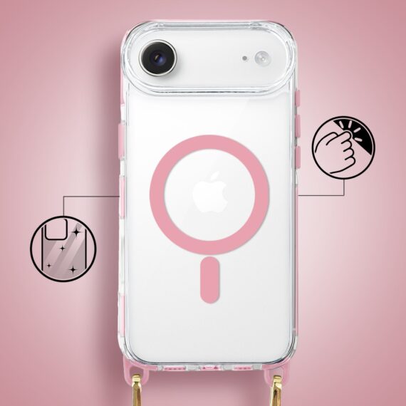 Etui do iPhone Air, MagSafe, ze smyczą, na ramię, crossbody, różowe (7)