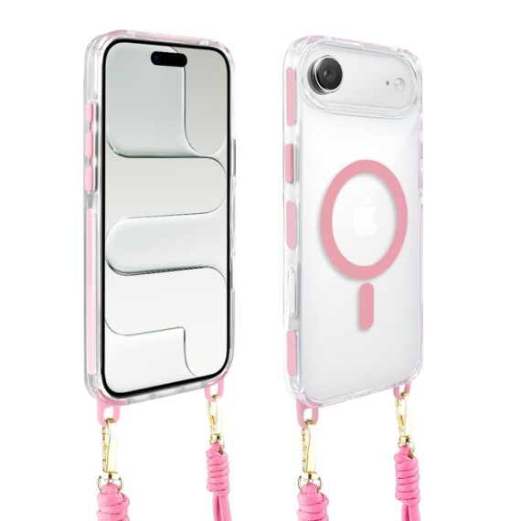 Etui do iPhone Air, MagSafe, ze smyczą, na ramię, crossbody, różowe (8)
