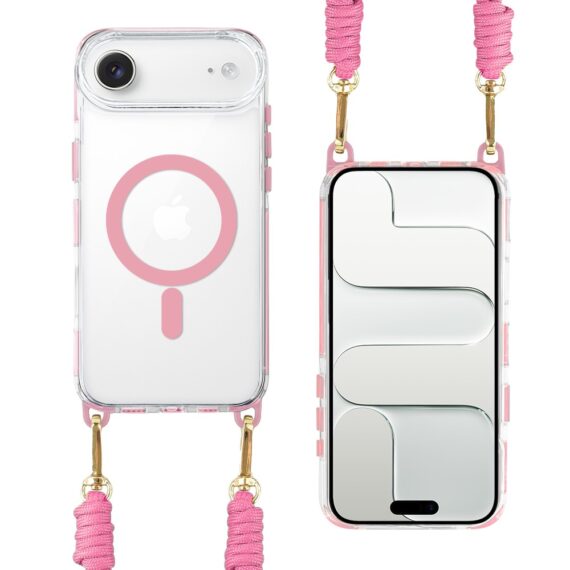 Etui do iPhone Air, MagSafe, ze smyczą, na ramię, crossbody, różowe (9)