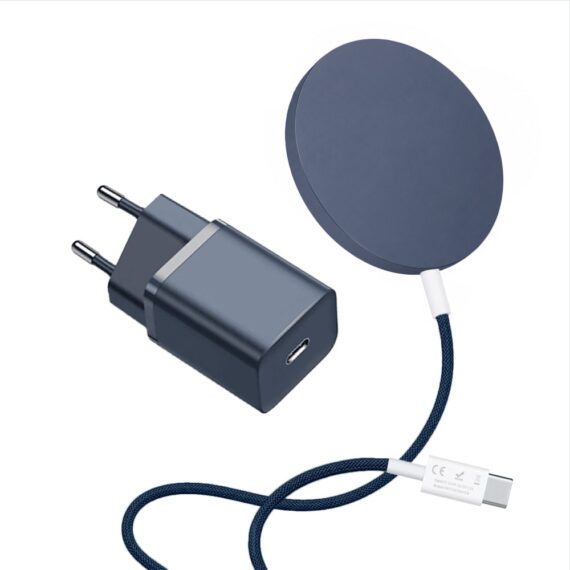 Granatowy zestaw ładowarka magnetyczna do MagSafe z ładowarką sieciową do szybkiego ładowania (1)